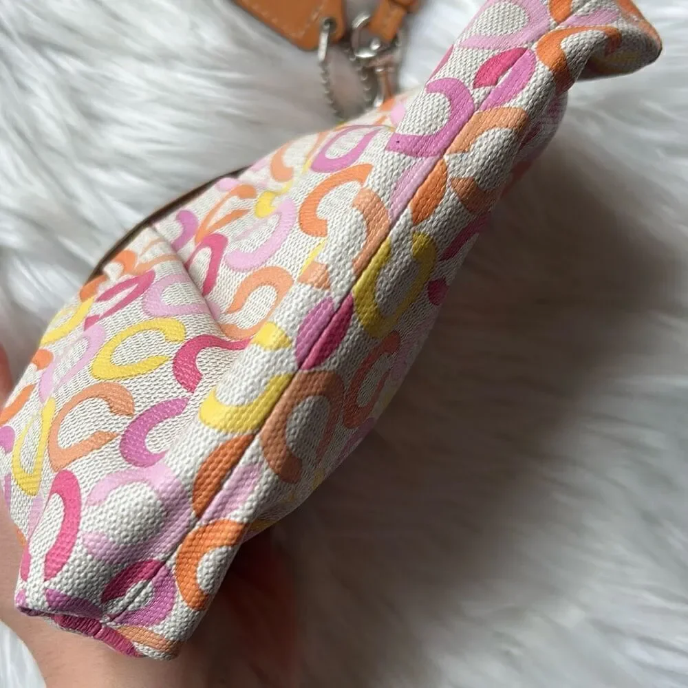 Coach Wristlet Colorful Pink Op Art Signature Clutch Leather Trim Retro Case Y2K